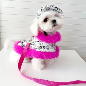 Tres Chic Hot Pink Tweed Coat, Hat & Leash Set