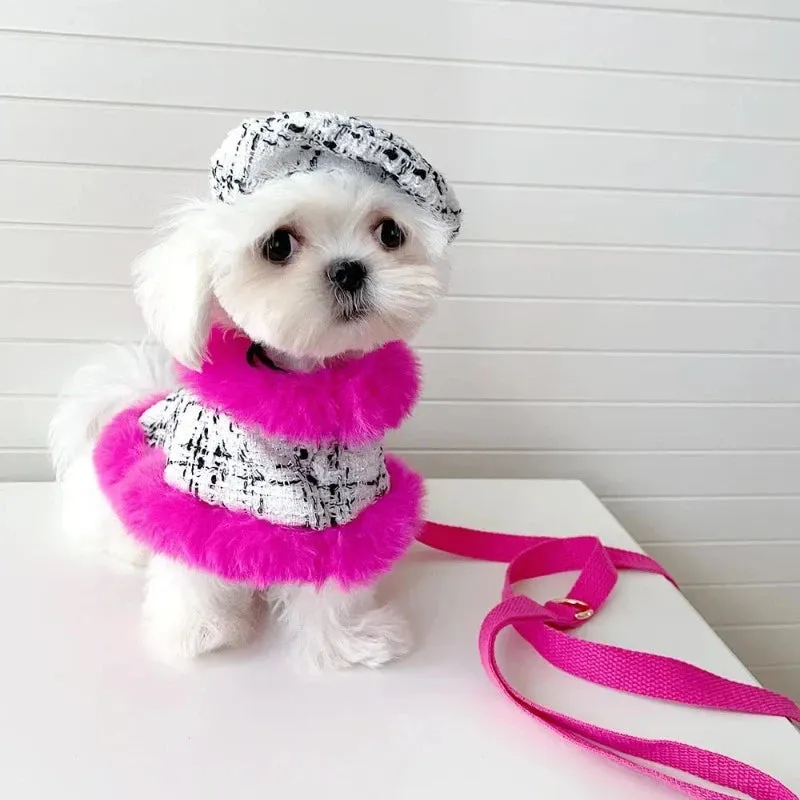 Tres Chic Hot Pink Tweed Coat, Hat & Leash Set