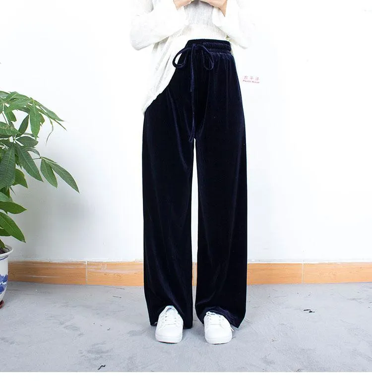 Velvet Oversized Elegant Flared Elastic Pants