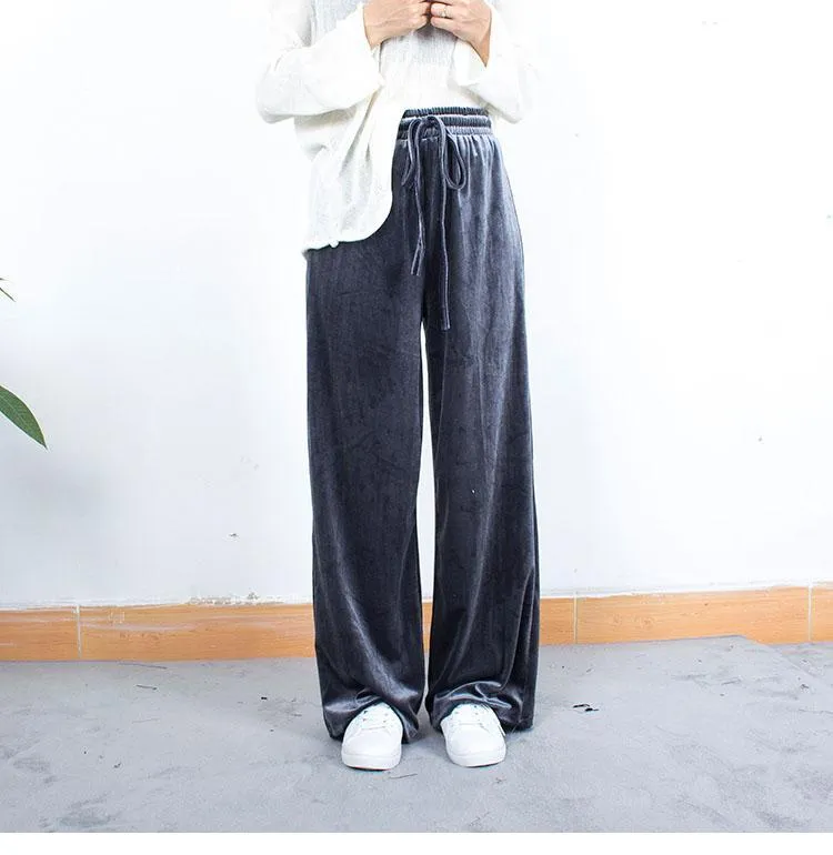 Velvet Oversized Elegant Flared Elastic Pants