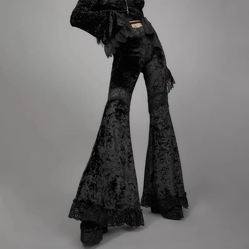 Vvsha  party look inspos Mall Goth High Waist Flared Pants Aesthetic Sexy Lace Patchwork Women's Pants Vintage Elegant Velvet Christmas Trousers