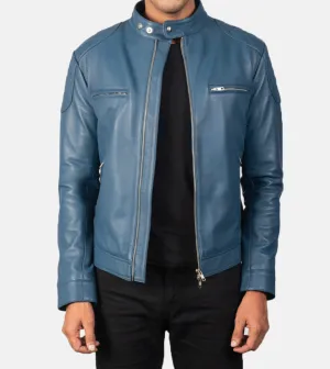 Wilbur Blue Quilted Men's Leather Jacket