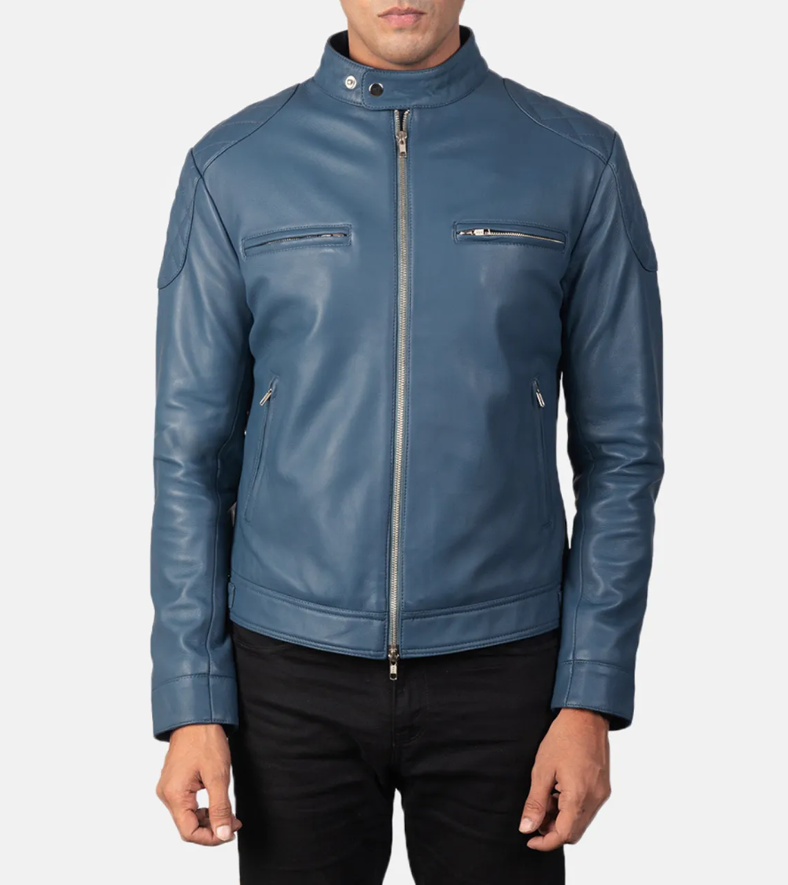 Wilbur Blue Quilted Men's Leather Jacket