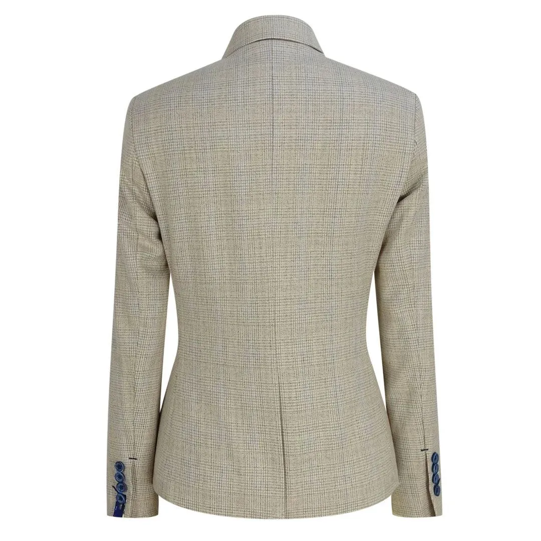 Women Tweed Herringbone Cream Black Tailored Fit Peaky Blinders Classic Blazer