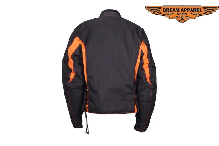 Women's Black & Orange Textile Racer Jacket With Z/o Lining