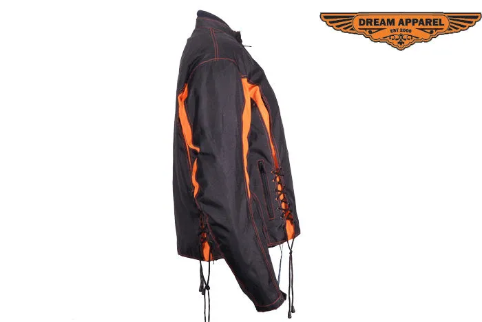 Women's Black & Orange Textile Racer Jacket With Z/o Lining