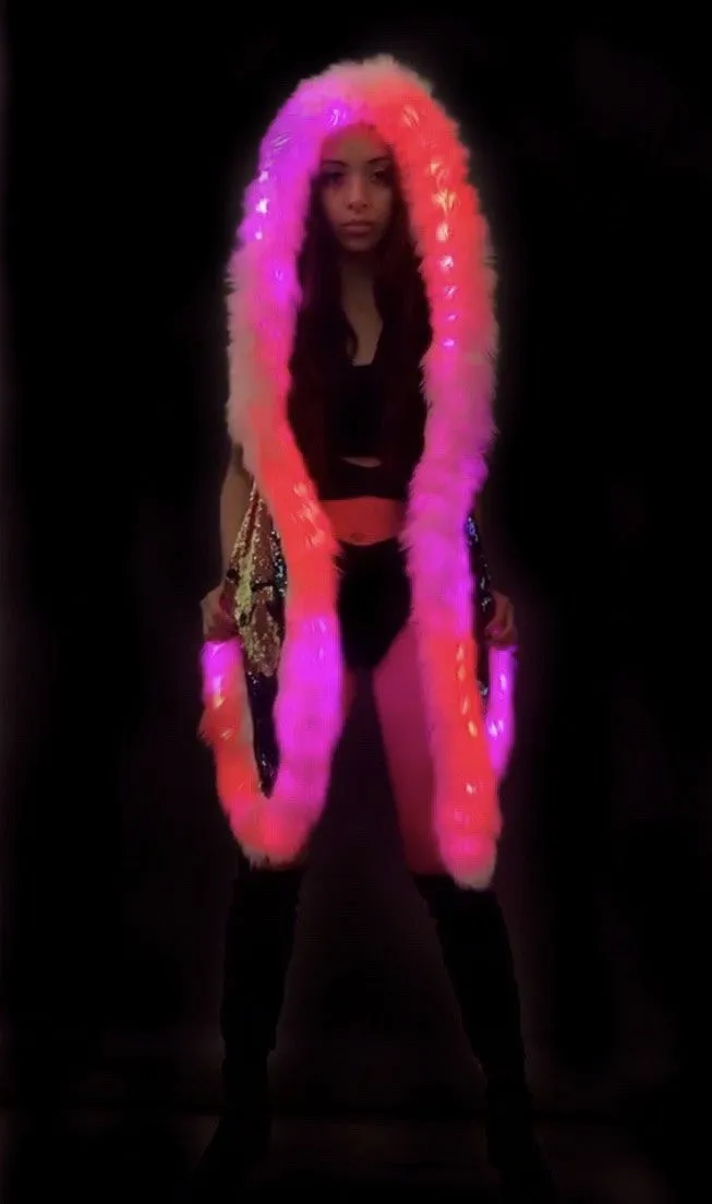 Women's LED Faux Fur Vest in "Just The Tip-Light Pink"