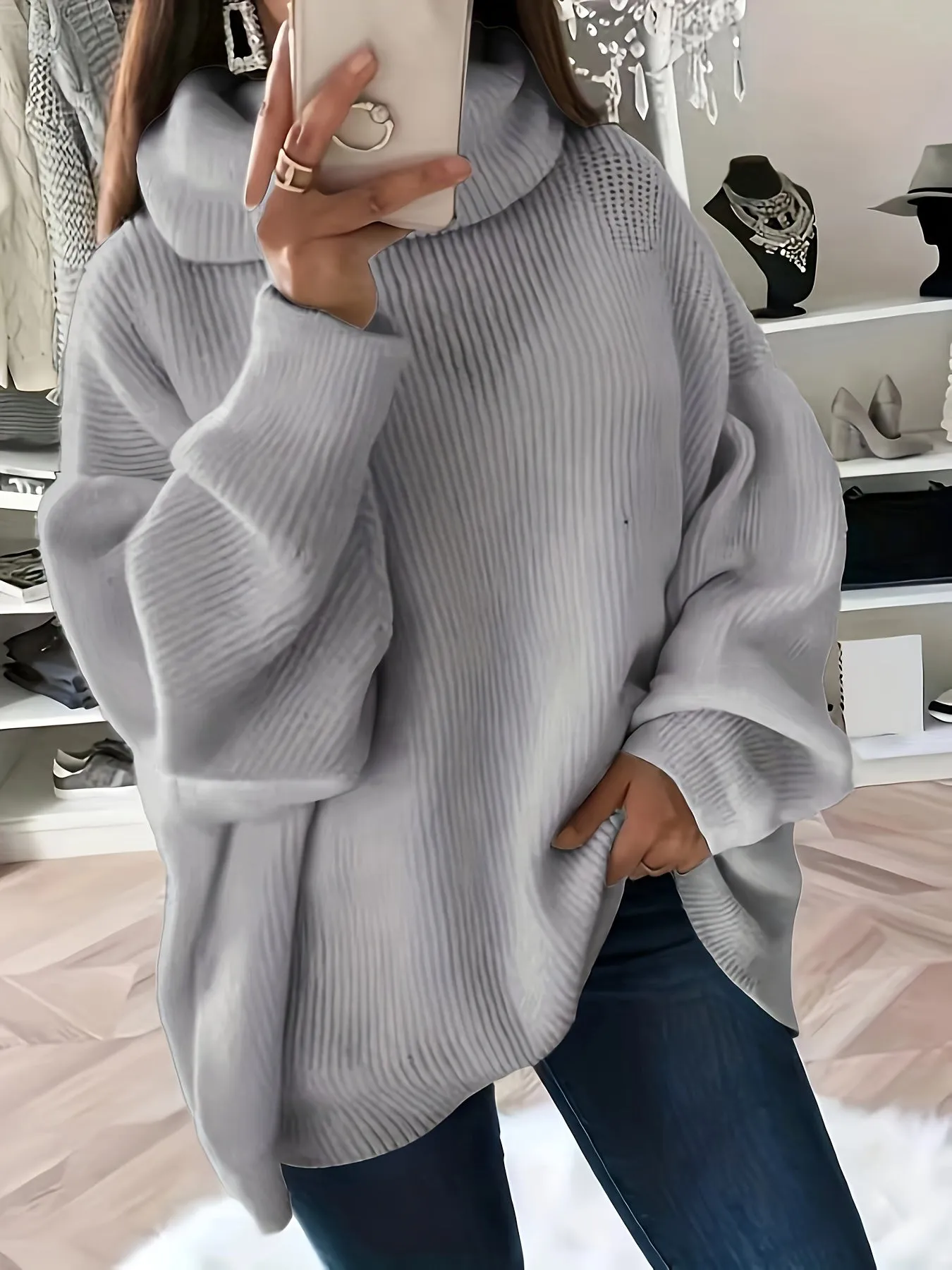 Women's Luxurious Oversized Solid Colour Turtleneck Knitted Jumper | Ideal for Autumn/Winter