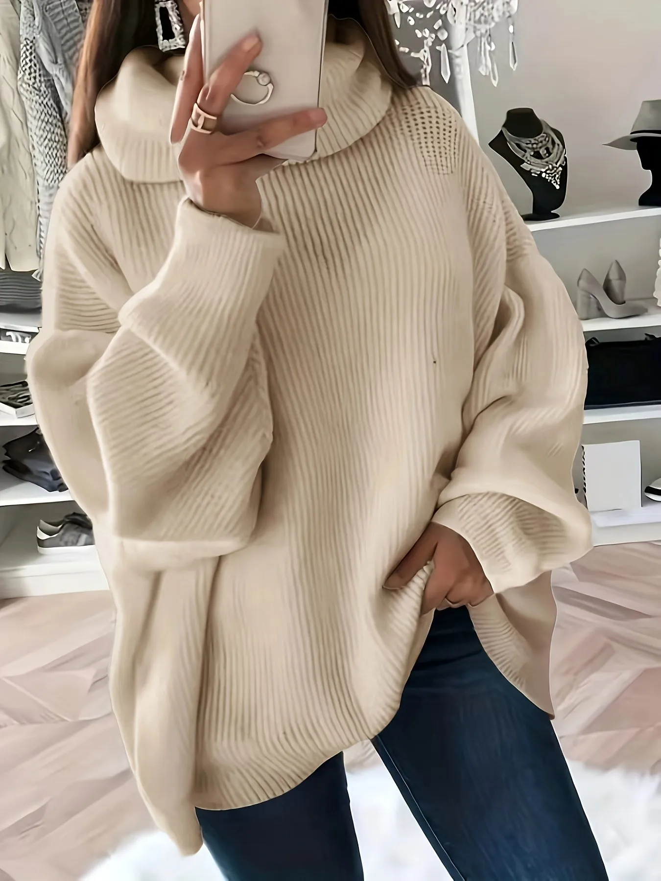 Women's Luxurious Oversized Solid Colour Turtleneck Knitted Jumper | Ideal for Autumn/Winter