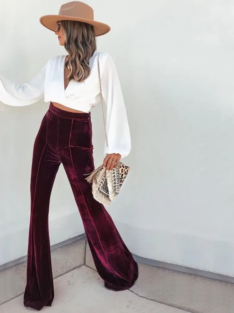 Women's Stylish Velvet Flared Trousers | Ideal for All Seasons