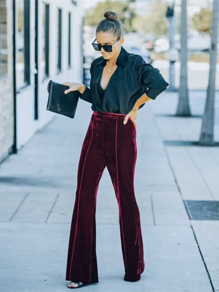 Women's Stylish Velvet Flared Trousers | Ideal for All Seasons