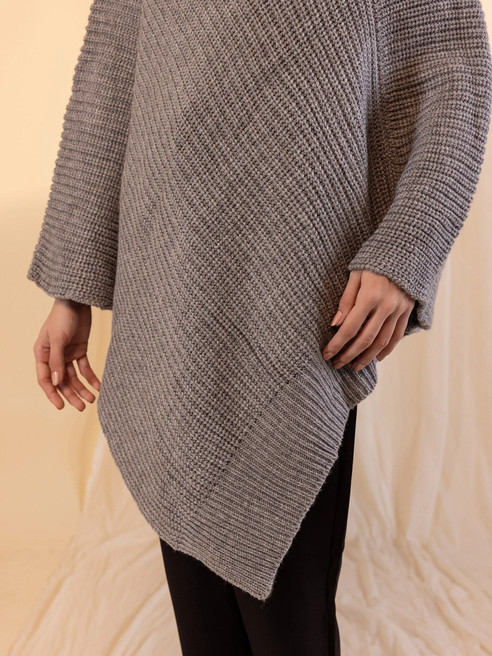 Woolen Safari Poncho - Grey