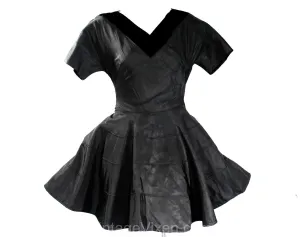 XS 1950s Black Taffeta Full-Skirted Top with Velvet Neckline - Size 2 New Look 50s Evening Bodice with Circle Skirt Style Peplum & Pockets